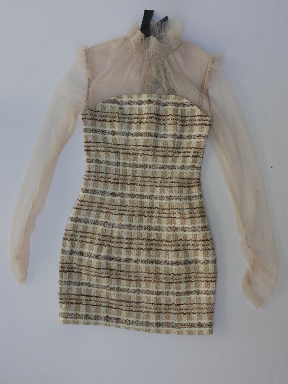 ATOIR The Juni Dress White Gold Tweed Dress Long Sleeves High Neck Women's XS 2
